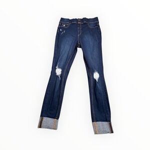 Just Be Dark Wash Distressed Pull On Skinny Jeans Mens 1X Stretch Cuffed Denim